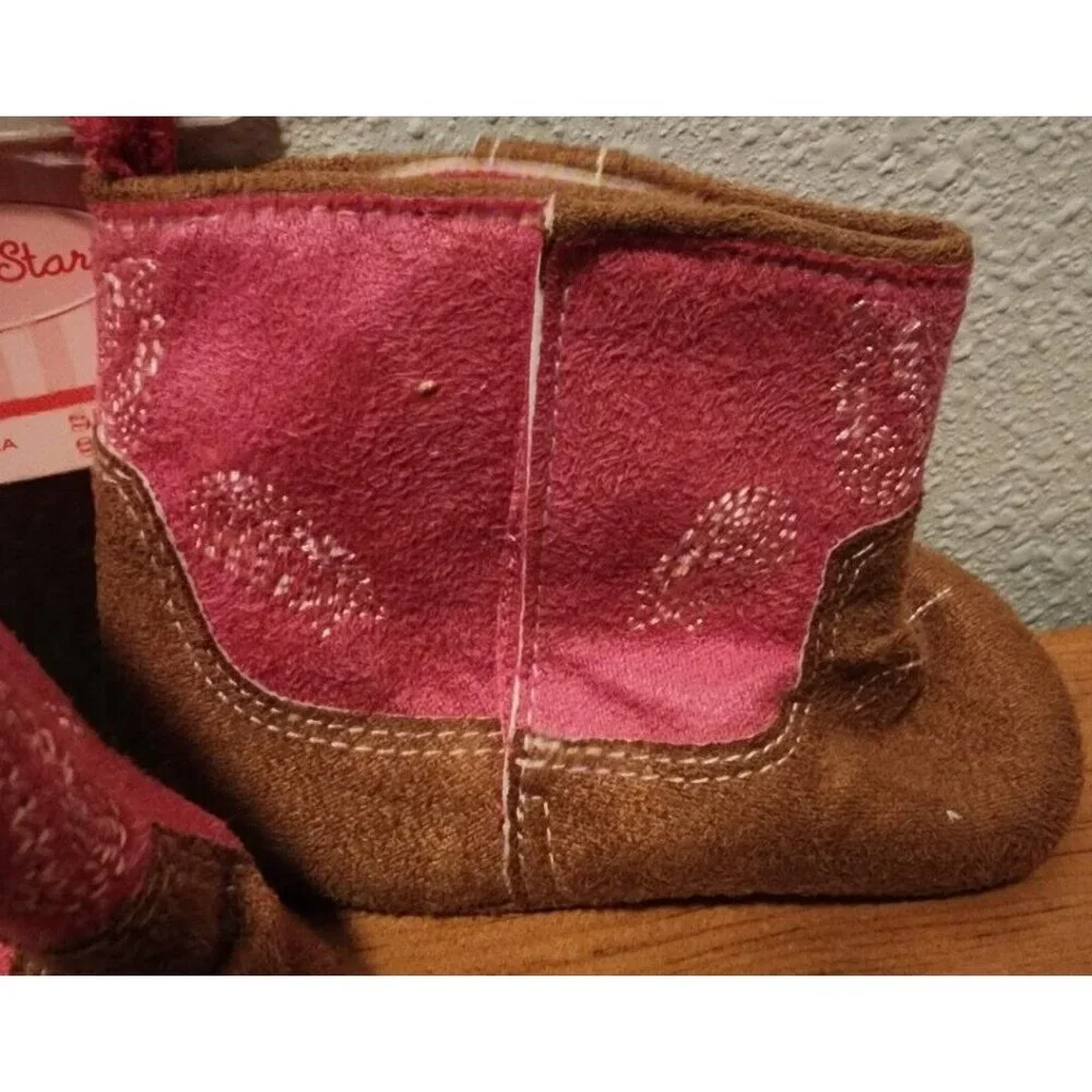 NEW Rising‎ Star Cowboy Cowgirl Soft Sole Boots Pink/Brown Infant Sz 9-12 Months